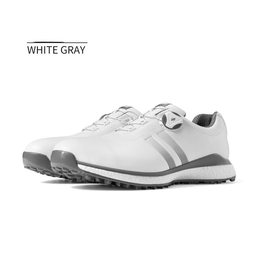 PGM Mens Golf Shoes Men&39s Waterproof Skid-proof TPU Sneakers Knob Sport Casual Wear Microfiber Leather XZ172 White