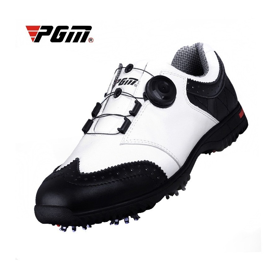 PGM Golf Shoes Mens Comfortable Knob Buckle Golf Men&39S Shoes Waterproof Genuine Leather Sneakers Spikes Nail Non-Slip XZ039