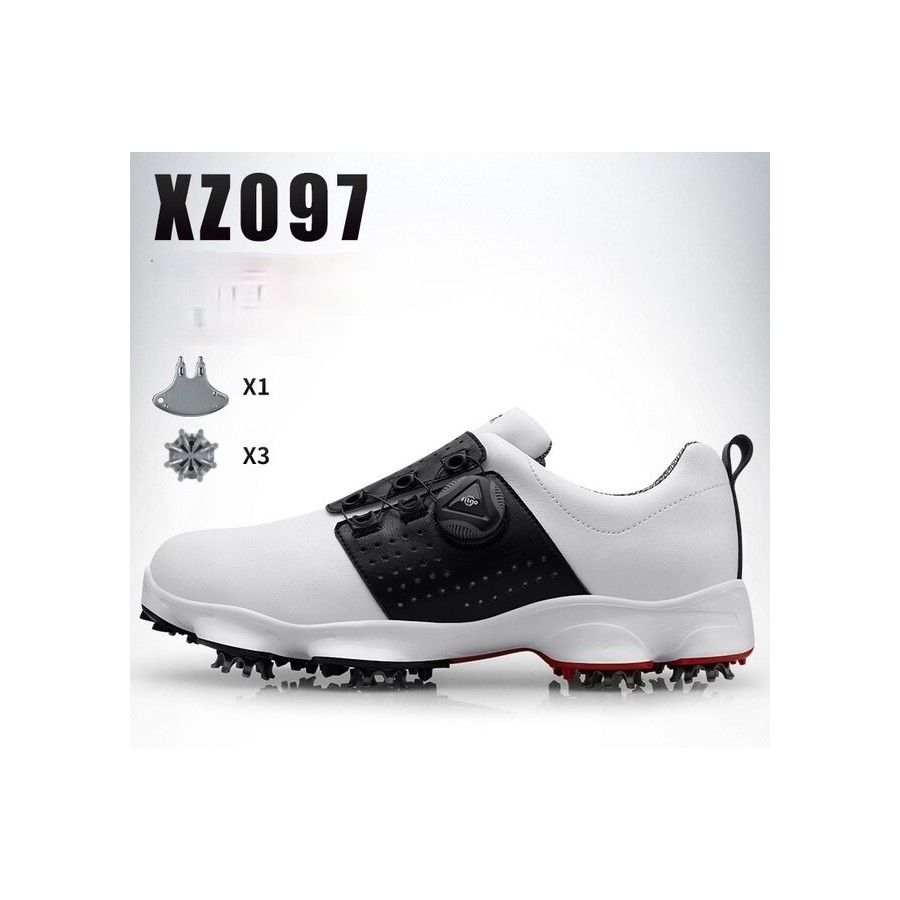 PGM Golf Shoes Mens Comfortable Knob Buckle Golf Men&39S Shoes Waterproof Genuine Leather Sneakers Spikes Nail Non-Slip XZ097