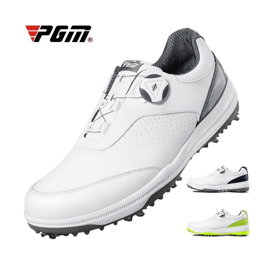 PGM Mens Golf Shoes Men&39s Waterproof Skid-proof Sneakers Knob Strap with Removable Spikes Sports Wear White Casual XZ170