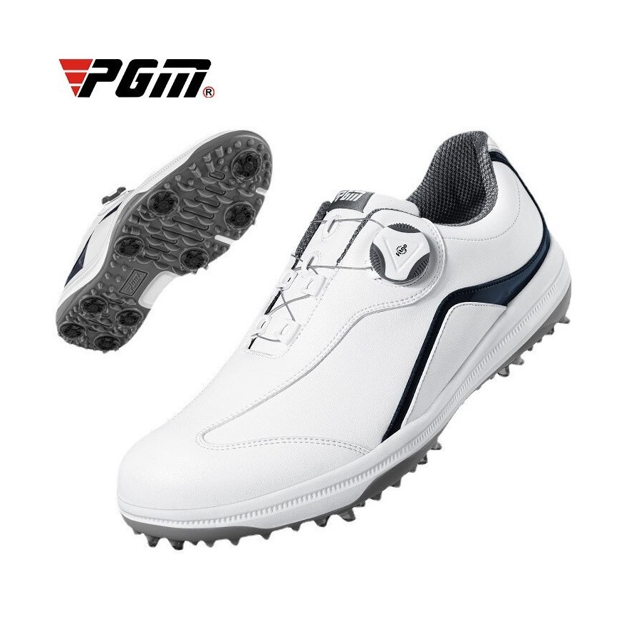 PGM Mens Summer Golf Shoes Men&39s Waterproof Skid-proof Sneakers Knob Strap with Removable Spikes Sports Wear White Casual XZ16
