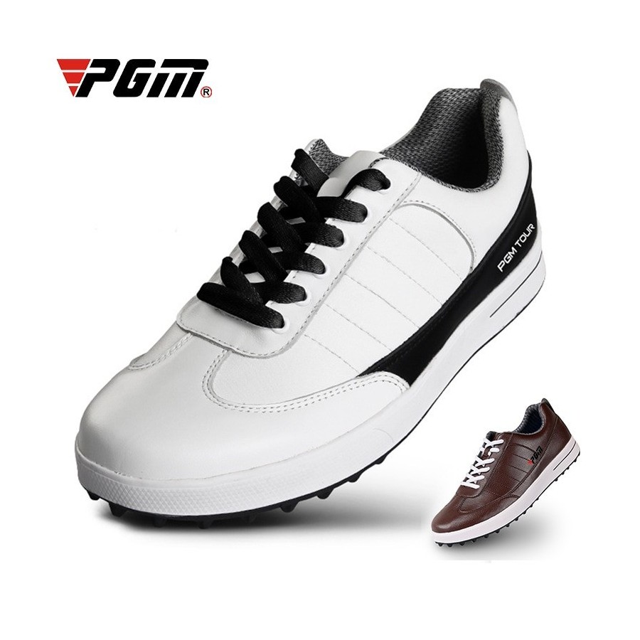 PGM Genuine Leather Spikeless Golf Shoes Men Waterproof Breathable Slip Resistant Sports Sneakers Outdoor Golf Trainers XZ037