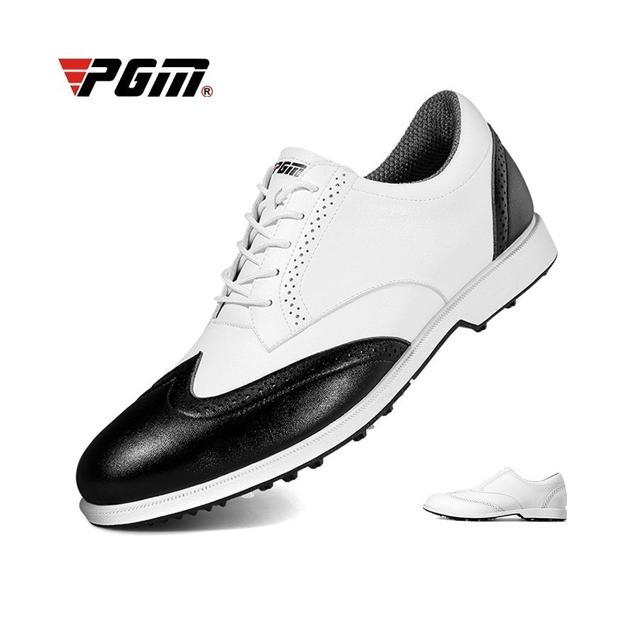 PGM Mens Golf Shoes with Spike Men&39s Sneakers Waterproof Anti-skid British Style Casual Microfiber Leather All White Black XZ1
