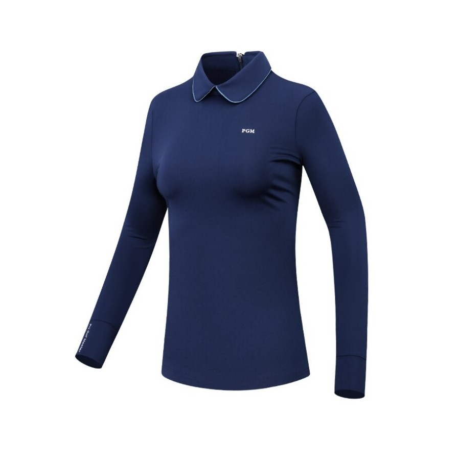 PGM Women Golf Clothes All Match Long Sleeve Top T-shirt Lapel Cold Warm Clothing Autumn and Winter Stretch Sportswear YF466