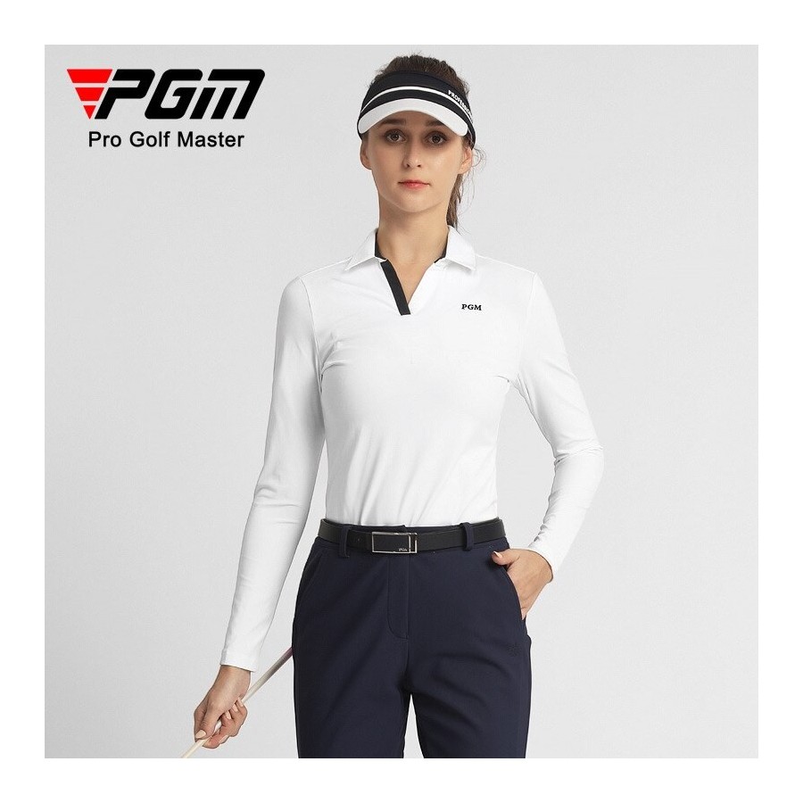 PGM Golf Women&39s Long Sleeve T Shirt Autumn Winter Sports High Elastic Fabric Vented Hem V-neck Design Golf Wear for Women YF5