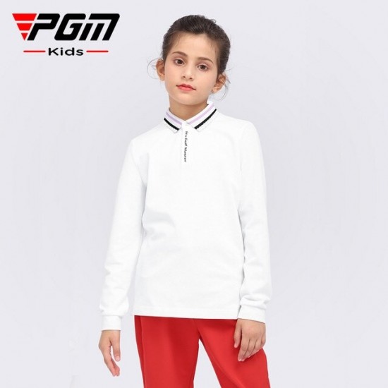 PGM Girls Golf Trainning T Shirts Long Sleeve Lapel design autumn and winter warm T-shirt Golf Clothing Sports Apparel YF453