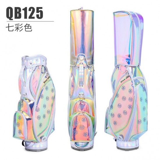 PGM Women Golf Bags Colorful Laser Transparent Portable Club Pack Waterproof Lightweight Transparent Holds 13 Clubs QB125