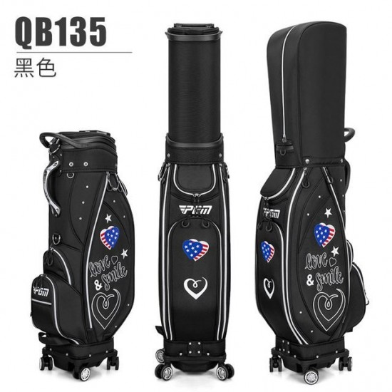 PGM Retractable Ladies Golf Bag Waterproof Nylon Four Wheel Standard Bags Women Quiet and Wear-resistant Hold 13 Clubs QB135