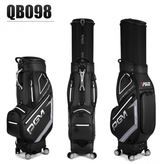 PGM Golf Standard Ball Bag Professional Leather PU Waterproof Golf Cart Club Airbag High Capacity Package With Wheel QB098